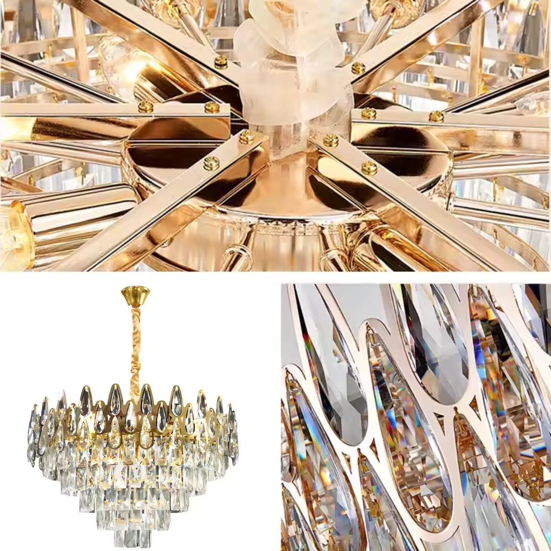 Lampadario in Cristallo ALHAMBRA Eleganza 8x E14, Diametro 50cm, Oro Lucido, Altezza Regolabile Lampadario in Cristallo Titolo predefinito Alessandro Design