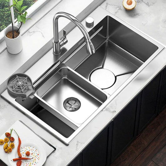 Set Lavello Cucina in Acciaio Inox, Vasca Universale con Tappo di Scarico, Lavabicchieri, Nero Grafite, Lavelli 75x45X21cm Titolo predefinito Alessandro Design