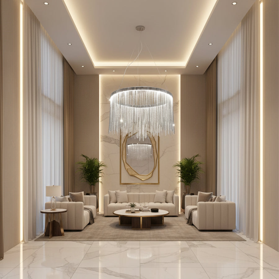 Lampadario LED a sospensione con telecomando ILLUMINA MAGNUS, 38W, Luce Fredda/Calda/Neutra, Dimmerabile, Cromo Lucido
