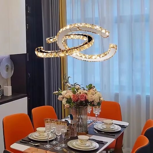 Lampadario LED a Sospensione con Telecomando e Cristallo PRISM ANTEA 57W, 2 Cerchi, Luce Fredda/Calda/Neutra, Dimmerabile, Cromo Lucido, Altezza Regolabile Lampadari LED con Telecomando Titolo predefinito Alessandro Design