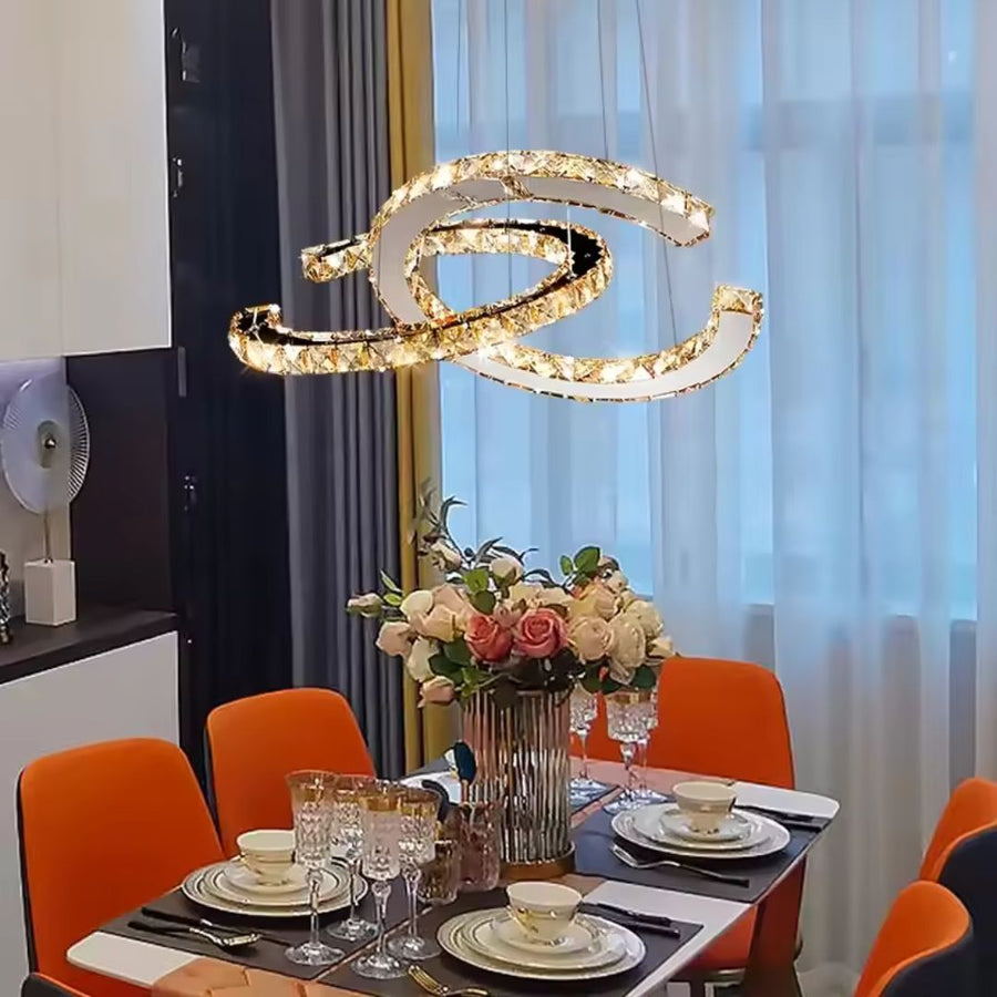Lampadario LED a Sospensione con Telecomando e Cristallo PRISM ANTEA 57W, 2 Cerchi, Luce Fredda/Calda/Neutra, Dimmerabile, Cromo Lucido, Altezza Regolabile Lampadari LED con Telecomando Titolo predefinito Alessandro Design