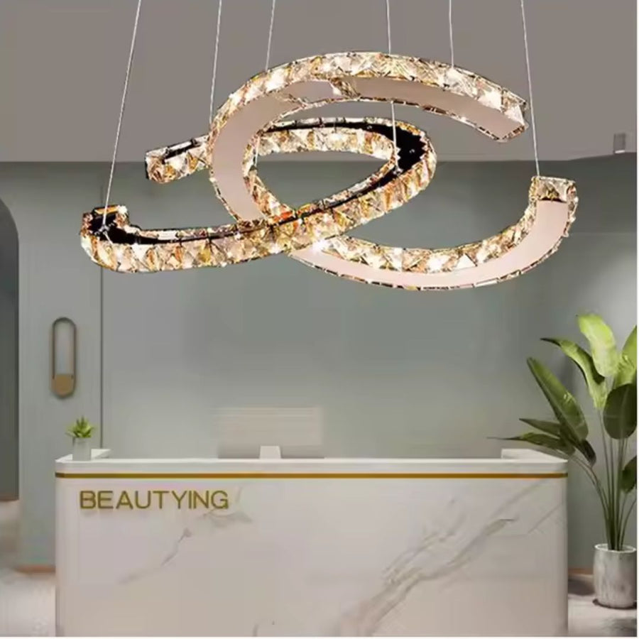 Lampadario LED a Sospensione con Telecomando e Cristallo PRISM ANTEA 57W, 2 Cerchi, Luce Fredda/Calda/Neutra, Dimmerabile, Cromo Lucido, Altezza Regolabile Lampadari LED con Telecomando Titolo predefinito Alessandro Design