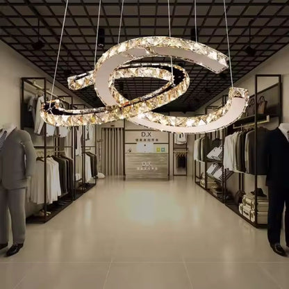 Lampadario LED a Sospensione con Telecomando e Cristallo PRISM ANTEA 57W, 2 Cerchi, Luce Fredda/Calda/Neutra, Dimmerabile, Cromo Lucido, Altezza Regolabile Lampadari LED con Telecomando Titolo predefinito Alessandro Design