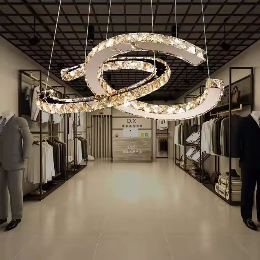 Lampadario LED a Sospensione con Telecomando e Cristallo PRISM ANTEA 57W, 2 Cerchi, Luce Fredda/Calda/Neutra, Dimmerabile, Cromo Lucido, Altezza Regolabile Lampadari LED con Telecomando Titolo predefinito Alessandro Design
