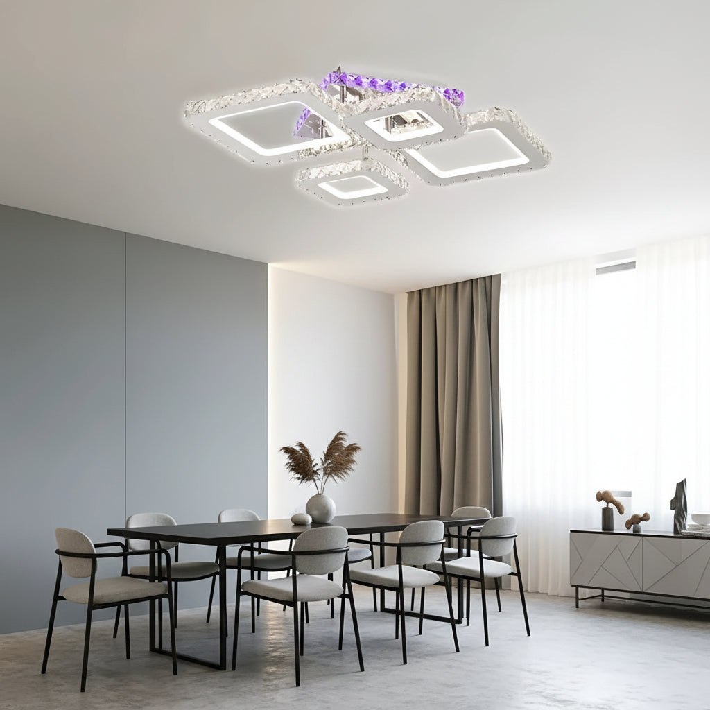 Lampadario LED con telecomando e cristallo NOVA RHOMBA RGB 95W, 4 Quadrati, Luce Fredda/Calda/Neutra, Dimmerabile, Lampadari LED e Cristalli Cromo Lucido Titolo predefinito Alessandro Design
