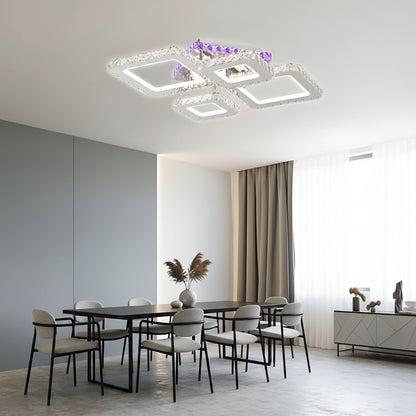 Lampadario LED con telecomando e cristallo NOVA RHOMBA RGB 95W, 4 Quadrati, Luce Fredda/Calda/Neutra, Dimmerabile, Lampadari LED e Cristalli Cromo Lucido Titolo predefinito Alessandro Design
