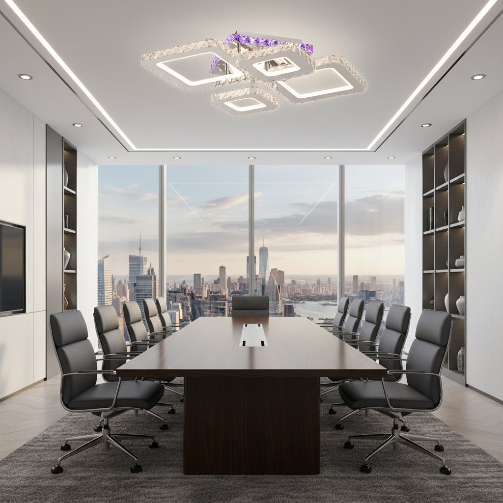 Lampadario LED con telecomando e cristallo NOVA RHOMBA RGB 95W, 4 Quadrati, Luce Fredda/Calda/Neutra, Dimmerabile, Lampadari LED e Cristalli Cromo Lucido Titolo predefinito Alessandro Design