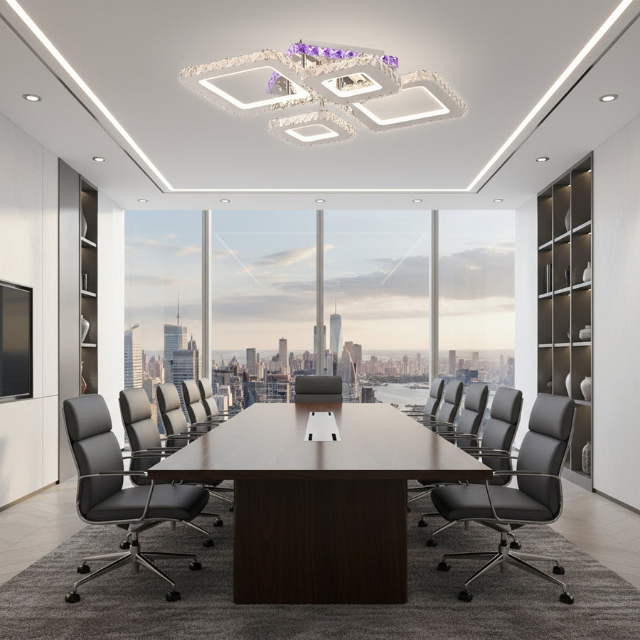 Lampadario LED con telecomando e cristallo NOVA RHOMBA RGB 95W, 4 Quadrati, Luce Fredda/Calda/Neutra, Dimmerabile, Lampadari LED e Cristalli Cromo Lucido Titolo predefinito Alessandro Design