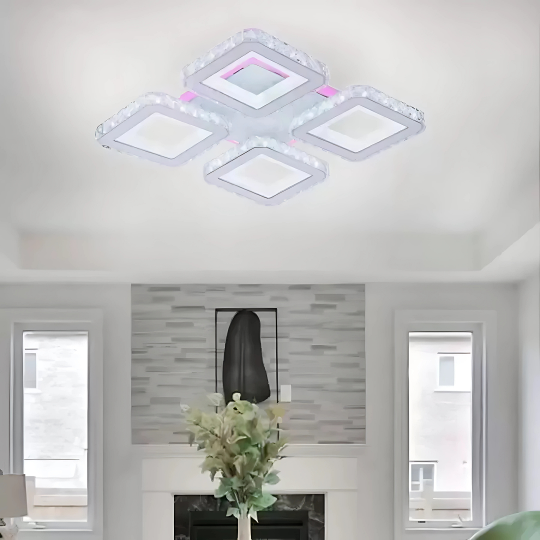 Lampadario a LED con telecomando e cristallo LEILA RGB 69W, 4 Quadrati, Luce Fredda/Calda/Neutra, Dimmerabile, Lampadario a LED Bianco con telecomando Titolo predefinito Alessandro Design