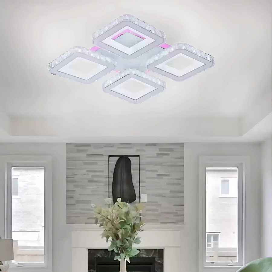 Lampadario a LED con telecomando e cristallo LEILA RGB 69W, 4 Quadrati, Luce Fredda/Calda/Neutra, Dimmerabile, Lampadario a LED Bianco con telecomando Titolo predefinito Alessandro Design