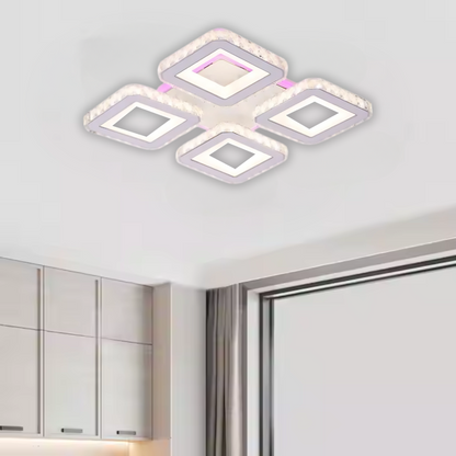 Lampadario a LED con telecomando e cristallo LEILA RGB 69W, 4 Quadrati, Luce Fredda/Calda/Neutra, Dimmerabile, Lampadario a LED Bianco con telecomando Titolo predefinito Alessandro Design