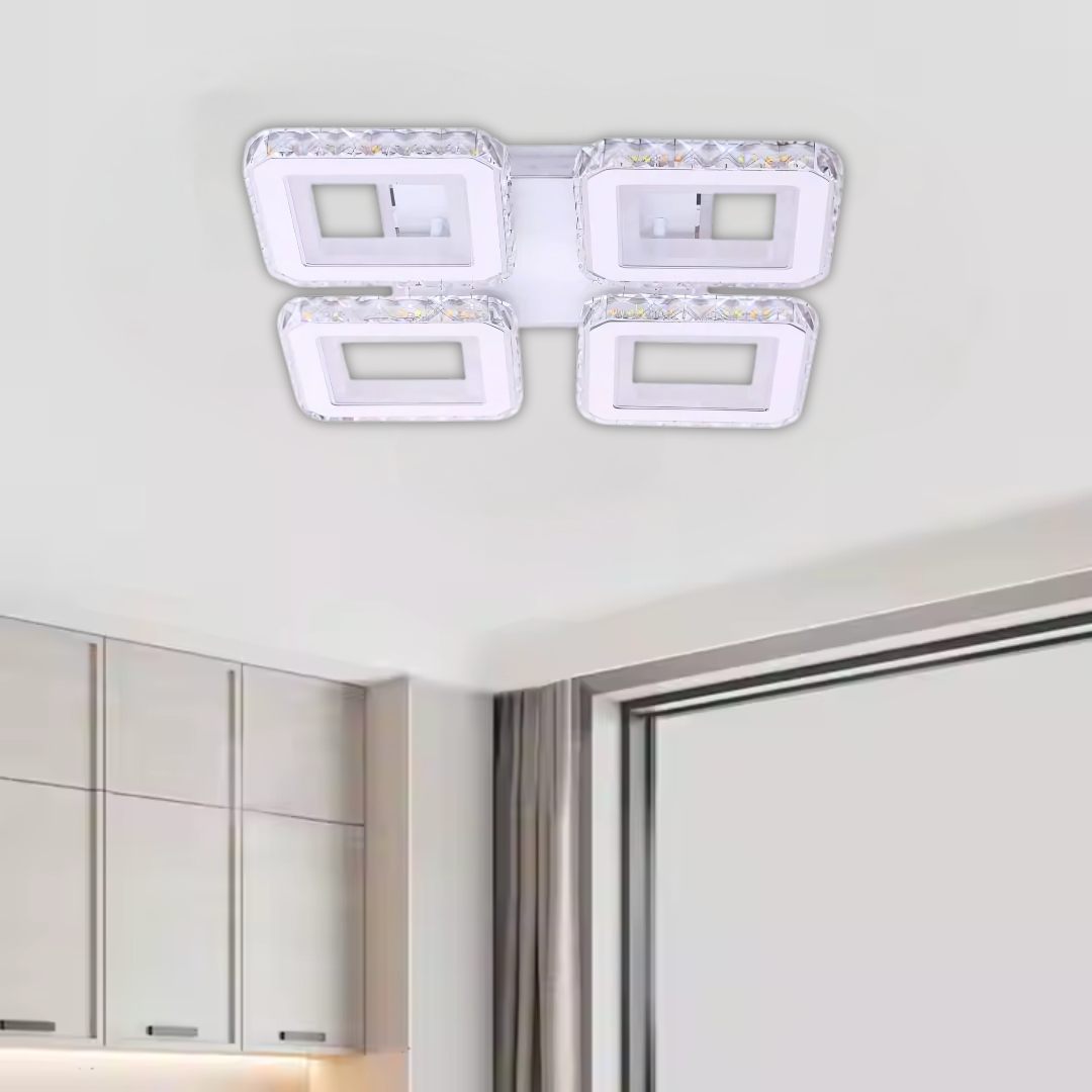 Lampadario a LED con telecomando e cristallo LEILA RGB 69W, 4 Quadrati, Luce Fredda/Calda/Neutra, Dimmerabile, Lampadario a LED Bianco con telecomando Titolo predefinito Alessandro Design