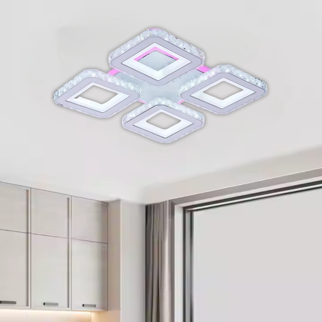 Lampadario a LED con telecomando e cristallo LEILA RGB 69W, 4 Quadrati, Luce Fredda/Calda/Neutra, Dimmerabile, Lampadario a LED Bianco con telecomando Titolo predefinito Alessandro Design