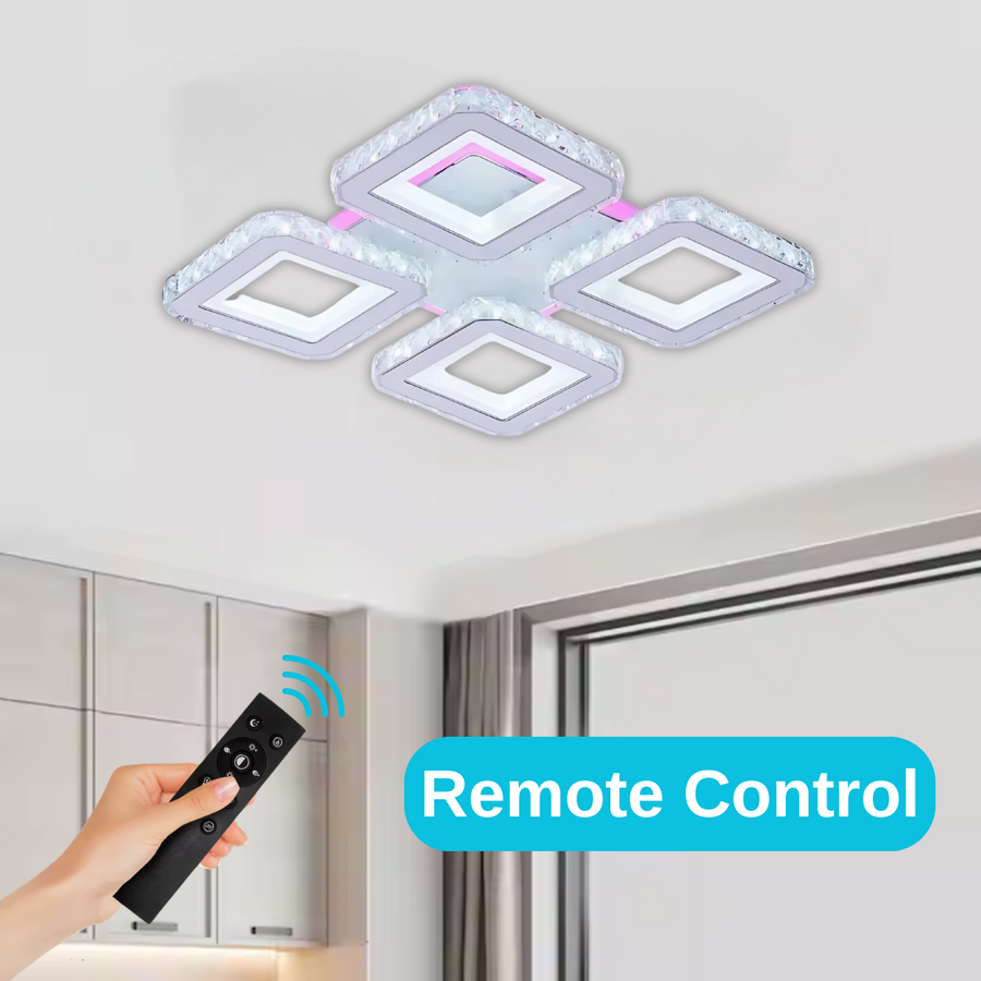 Lampadario a LED con telecomando e cristallo LEILA RGB 69W, 4 Quadrati, Luce Fredda/Calda/Neutra, Dimmerabile, Lampadario a LED Bianco con telecomando Titolo predefinito Alessandro Design