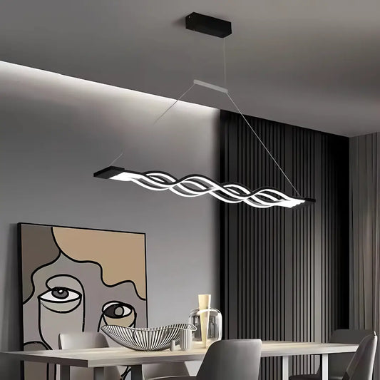 Lampadario LED a sospensione con telecomando WAVE 89W, Lineare, Luce Fredda/Calda/Neutra, Dimmerabile, Nero, Lampadari LED con Telecomando Titolo predefinito Alessandro Design