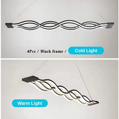 Lampadario LED a sospensione con telecomando WAVE 89W, Lineare, Luce Fredda/Calda/Neutra, Dimmerabile, Nero, Lampadari LED con Telecomando Titolo predefinito Alessandro Design