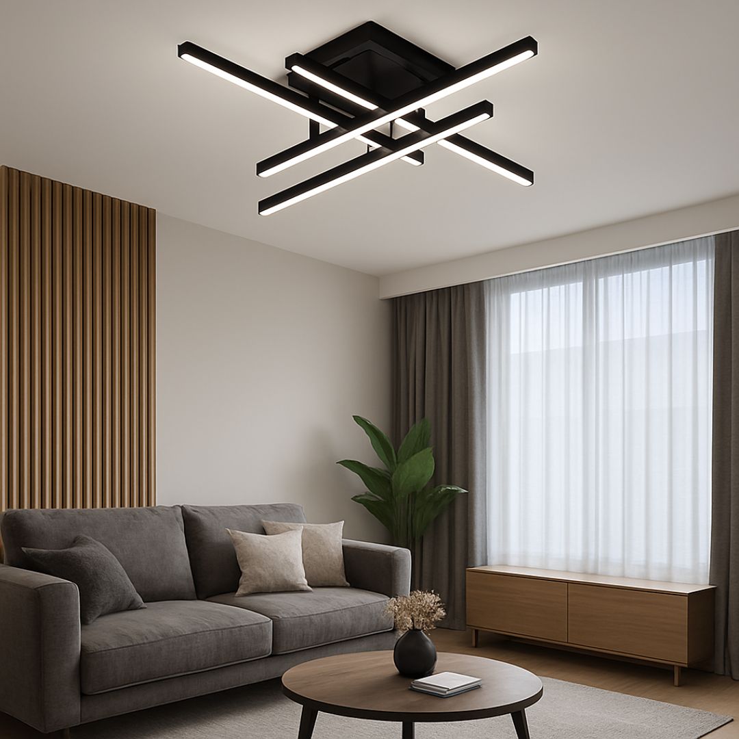 Lustra LED cu Telecomanda LINEX, 52W, 4 Elemente, Liniara, lumina Rece/Calda/Neutra, Dimabila, Negru Lustre LED cu Telecomanda Default Title Alessandro Design