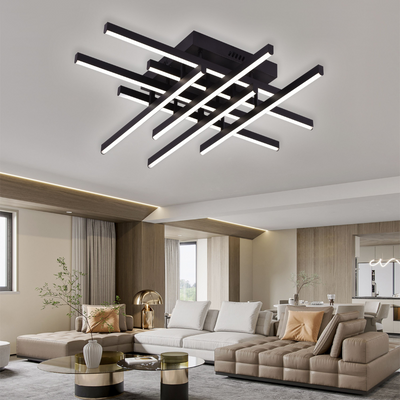 Lustra LED cu Telecomanda LINEX, 108W, 8 elemente, Lumina Rece/Calda/Neutra, Dimabila, Negru