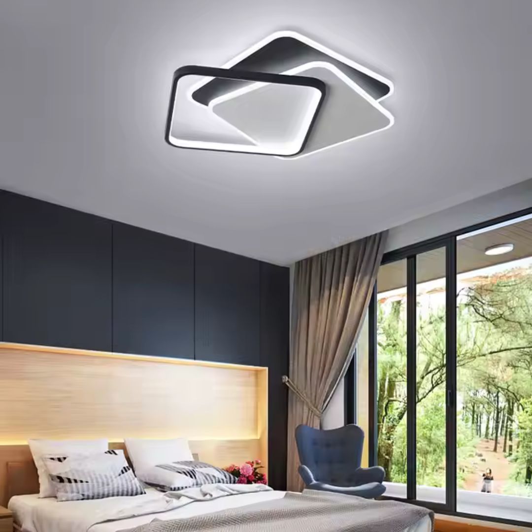Lampadario a LED con telecomando OBLICO 120W, 3 Quadrati, Luce Fredda/Calda/Neutra, Dimmerabile, Lampadari a LED con telecomando Nero Titolo predefinito Alessandro Design