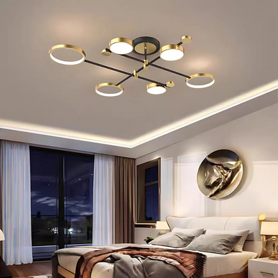Lampadario LED con Telecomando MARIA, 6 Elementi, 31W, Luce Calda/Fredda/Neutra 3000K/4000K/6000K, Dimmerabile, Oro e Nero, Metallo