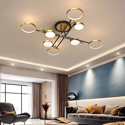 Lampadario LED con Telecomando MARIA, 8 Elementi, 44W, Luce Calda/Fredda/Neutra, Dimmerabile, Oro