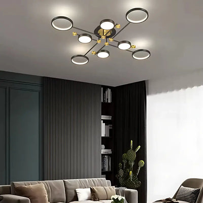 Lampadario LED con Telecomando MARIA, 44W, 8 Elementi, Luce Calda/Fredda/Neutra, Dimmerabile, Nero/Oro