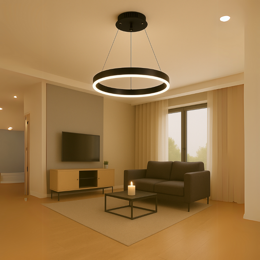 Lampadario LED a sospensione con telecomando ANINA 34W, 1 Cerchio, Luce Fredda/Calda/Neutra, Dimmerabile, Nero, Lampadari LED con Telecomando Titolo predefinito Alessandro Design