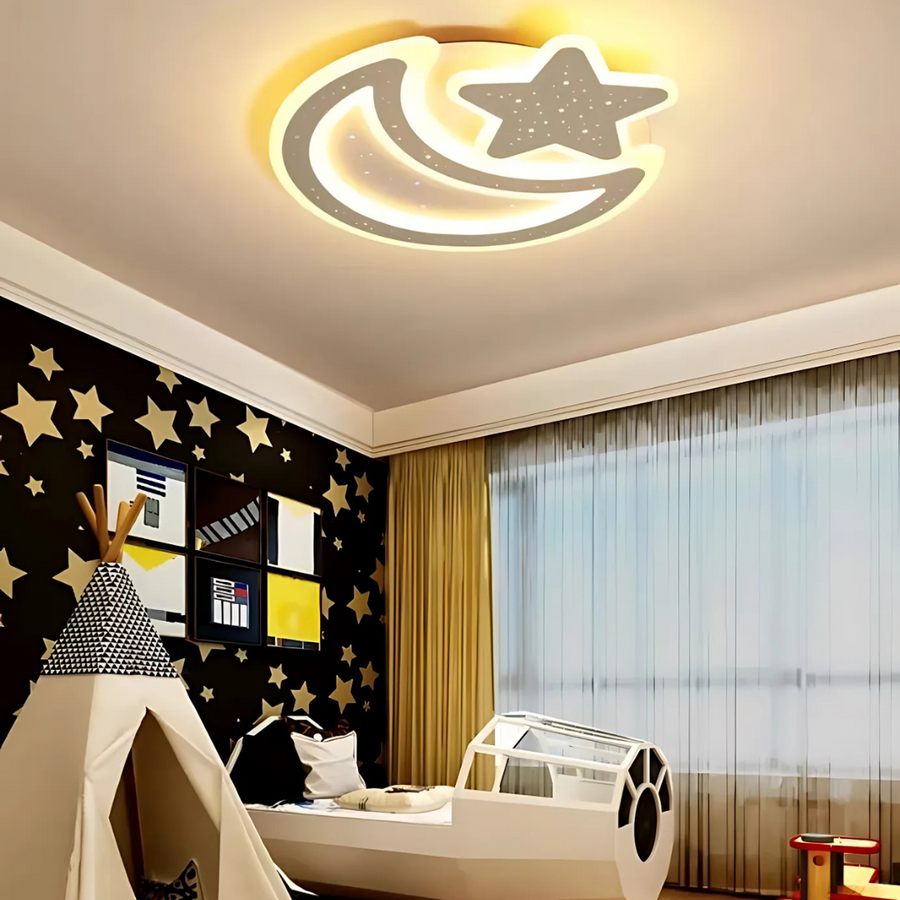 Lampadario Nova LED con telecomando, 89W, dimmerabile, a forma di luna e stella, Lampadario LED bianco con telecomando Titolo predefinito Alessandro Design