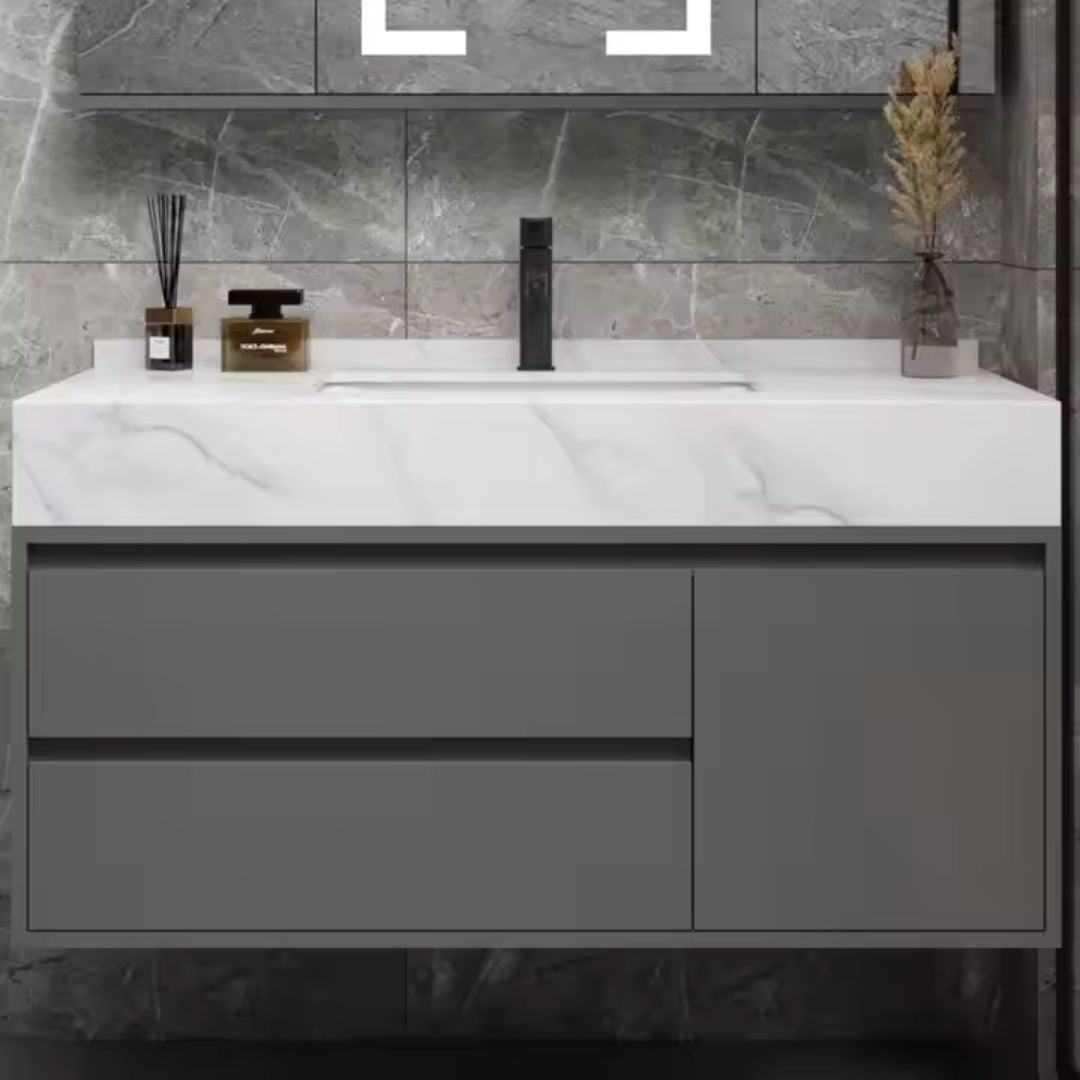 SANTORINI Set Mobili da Bagno, Mobile Lavabo + Mobile Specchio 80 cm, 2 Pezzi, Mobili Bagno Grigio e Bianco Titolo predefinito Alessandro Design