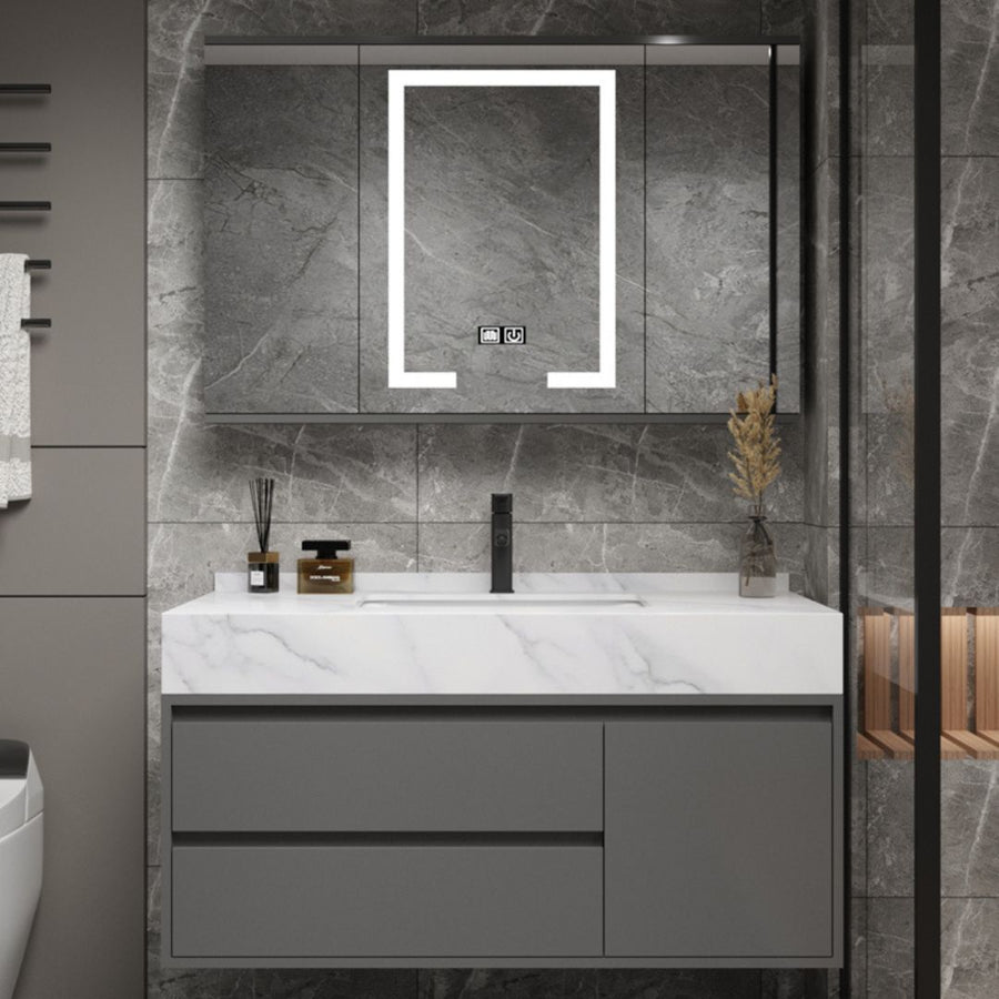 SANTORINI Set Mobili da Bagno, Mobile Lavabo + Mobile Specchio 80 cm, 2 Pezzi, Mobili Bagno Grigio e Bianco Titolo predefinito Alessandro Design