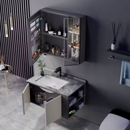 Set mobili da bagno ZAKYNTHOS, 80 cm, 2 pezzi, mobili da bagno grigio e crema Titolo predefinito Alessandro Design