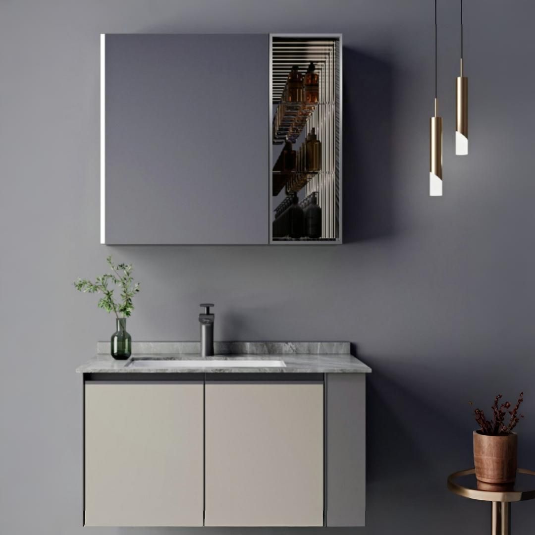 Set mobili da bagno ZAKYNTHOS, 80 cm, 2 pezzi, mobili da bagno grigio e crema Titolo predefinito Alessandro Design
