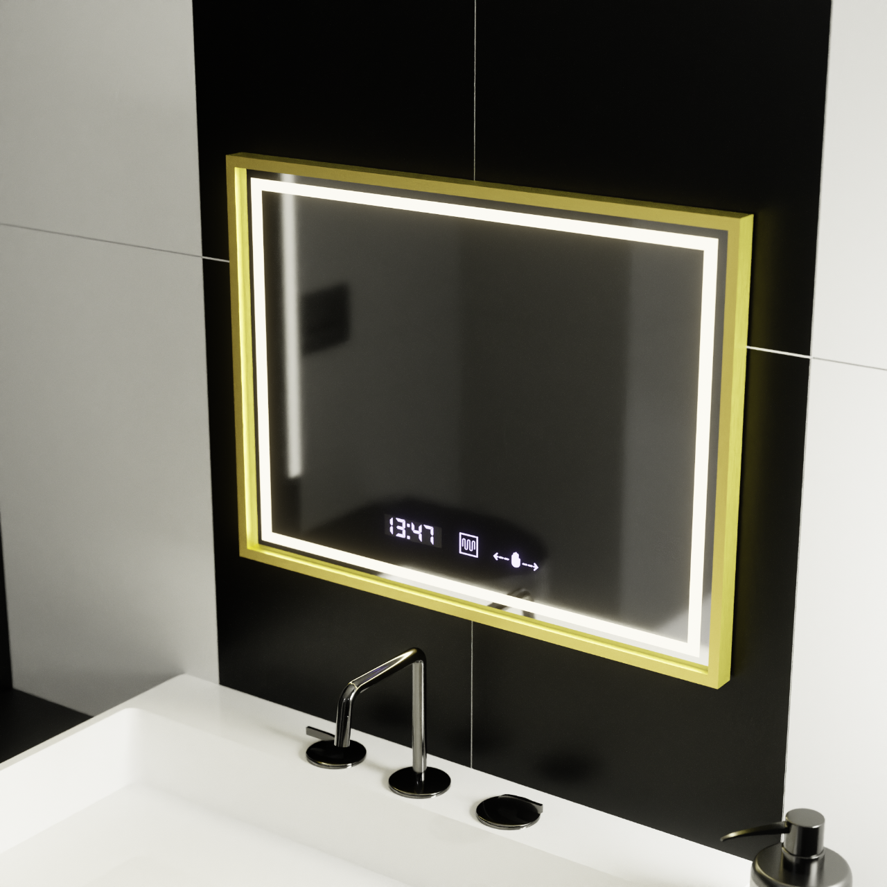 Oglinda LED Rectangulara, 80x60cm, Verite Royale Gold MotionGlow Marcello, Sistem Dezaburire, Ceas & Termometru, Dimabila Oglinzi Marcello Default Title Alessandro Design