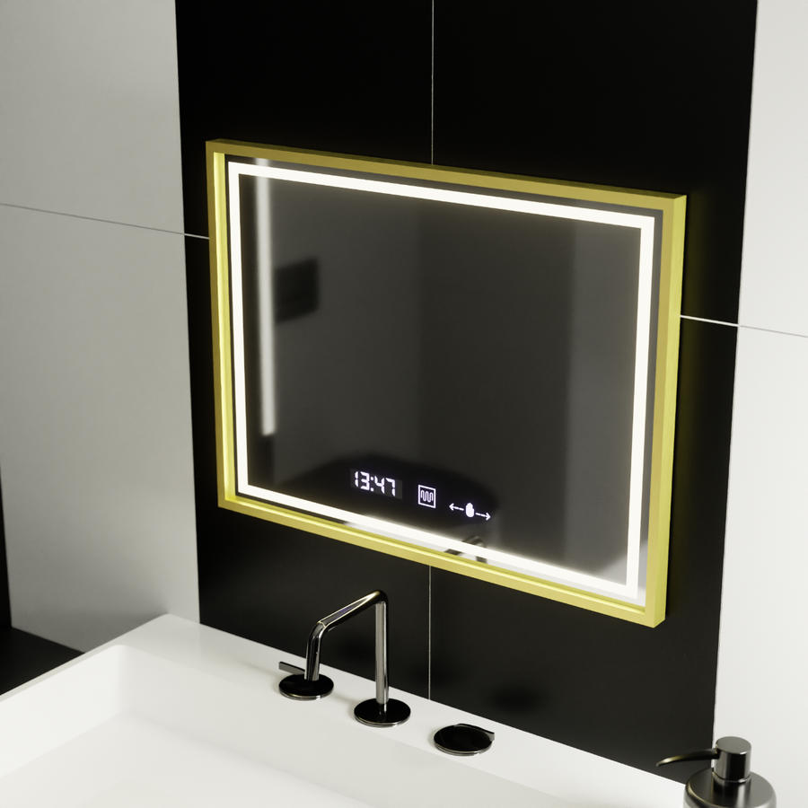 Oglinda LED Rectangulara, 80x60cm, Verite Royale Gold MotionGlow Marcello, Sistem Dezaburire, Ceas & Termometru, Dimabila Oglinzi Marcello Default Title Alessandro Design