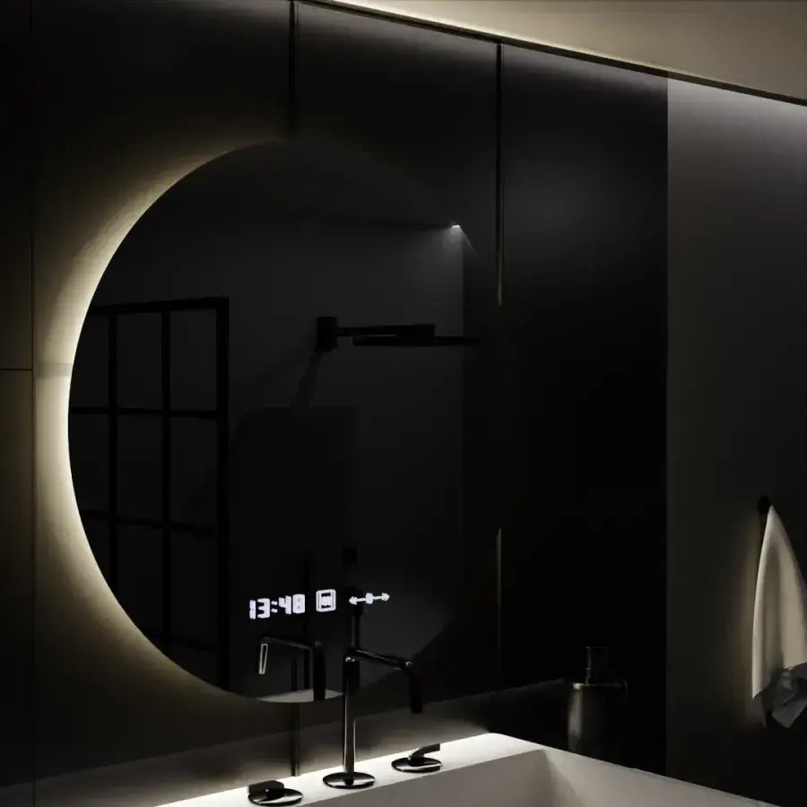 Specchio rotondo a LED, 70 cm, Serenite MotionGlow Marcello, sistema antiappannamento, orologio e termometro, specchi dimmerabili Marcello Titolo predefinito Alessandro Design