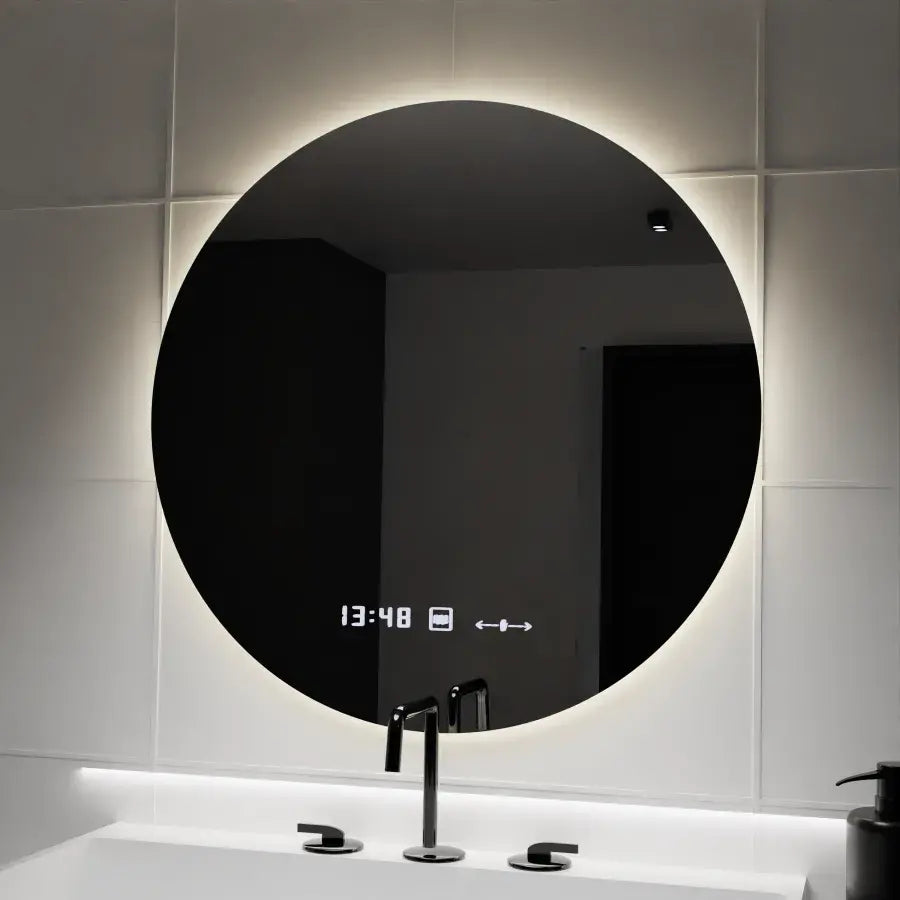 Specchio rotondo a LED, 70 cm, Serenite MotionGlow Marcello, sistema antiappannamento, orologio e termometro, specchi dimmerabili Marcello Titolo predefinito Alessandro Design