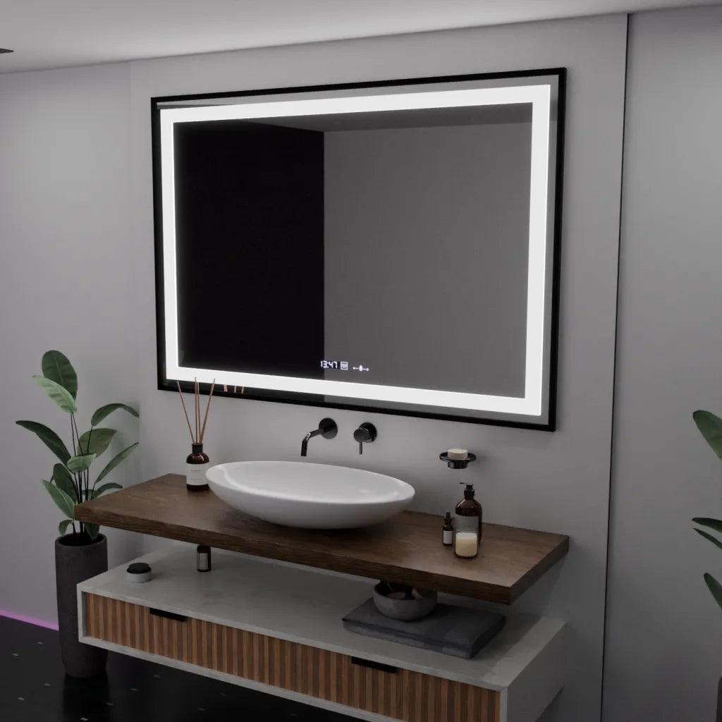 Oglinda LED Rectangulara, 100x65cm, Verite Majeste Noir Motion Glow Marcello, Sistem Dezaburire, Ceas & Termometru, Dimabila Oglinzi Marcello Default Title Alessandro Design