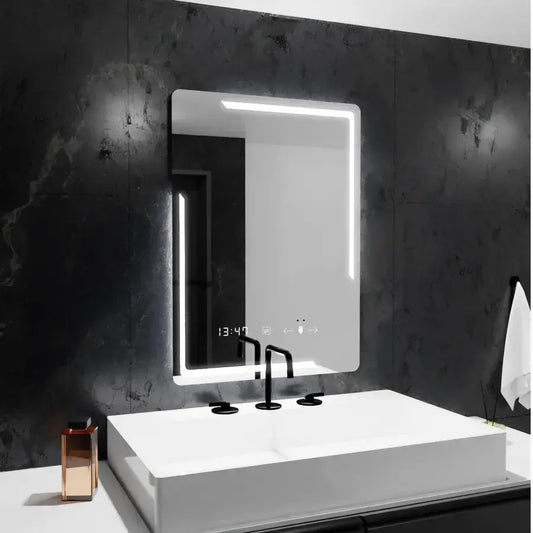 Specchio LED rettangolare, 60x80 cm, Rayonnement MotionGlow Marcello, Sistema di disappannamento, Orologio e Termometro, Specchi Dimmerabili Marcello Titolo predefinito Alessandro Design