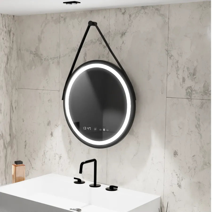 Oglinda LED Rotunda, 60cm, Celeste Majeste Noir Eleve MotionGlow Marcello, Sistem Dezaburire, Ceas & Termometru, Dimabila Oglinzi Marcello Default Title Alessandro Design