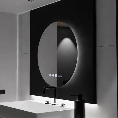 Specchio rotondo a LED, 80 cm, Serenite MotionGlow Marcello, sistema antiappannamento, orologio e termometro, dimmerabile