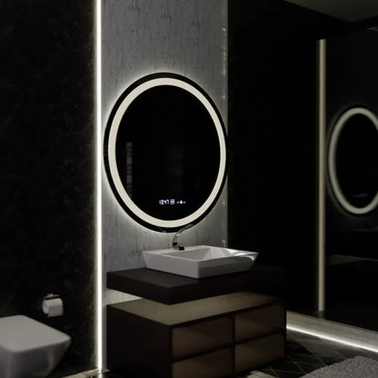 Specchio Rotondo a LED, 100 cm, Celeste MotionGlow Marcello, Sistema Antiappannamento, Orologio e Termometro, Specchi Dimabila Marcello Titolo predefinito Alessandro Design