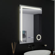Specchio rettangolare a LED, 60x80 cm, Precision MotionGlow Marcello, sistema antiappannamento, orologio e termometro, lente d'ingrandimento cosmetica, specchi dimmerabili Marcello Titolo predefinito Alessandro Design