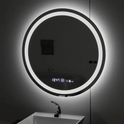 Specchio rotondo a LED, diametro 50 cm, Celeste MotionGlow Marcello, sistema antiappannamento, orologio e termometro, dimmerabile, luce calda neutra fredda 3000K/4000K/6000K Marcello Mirrors Titolo predefinito Alessandro Design