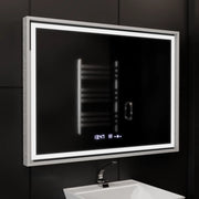 Specchio rettangolare a LED, 80x60 cm, Verite Imperial Silver Motion Glow Marcello, sistema antiappannamento, orologio e termometro, specchi dimmerabili Marcello Titolo predefinito Alessandro Design