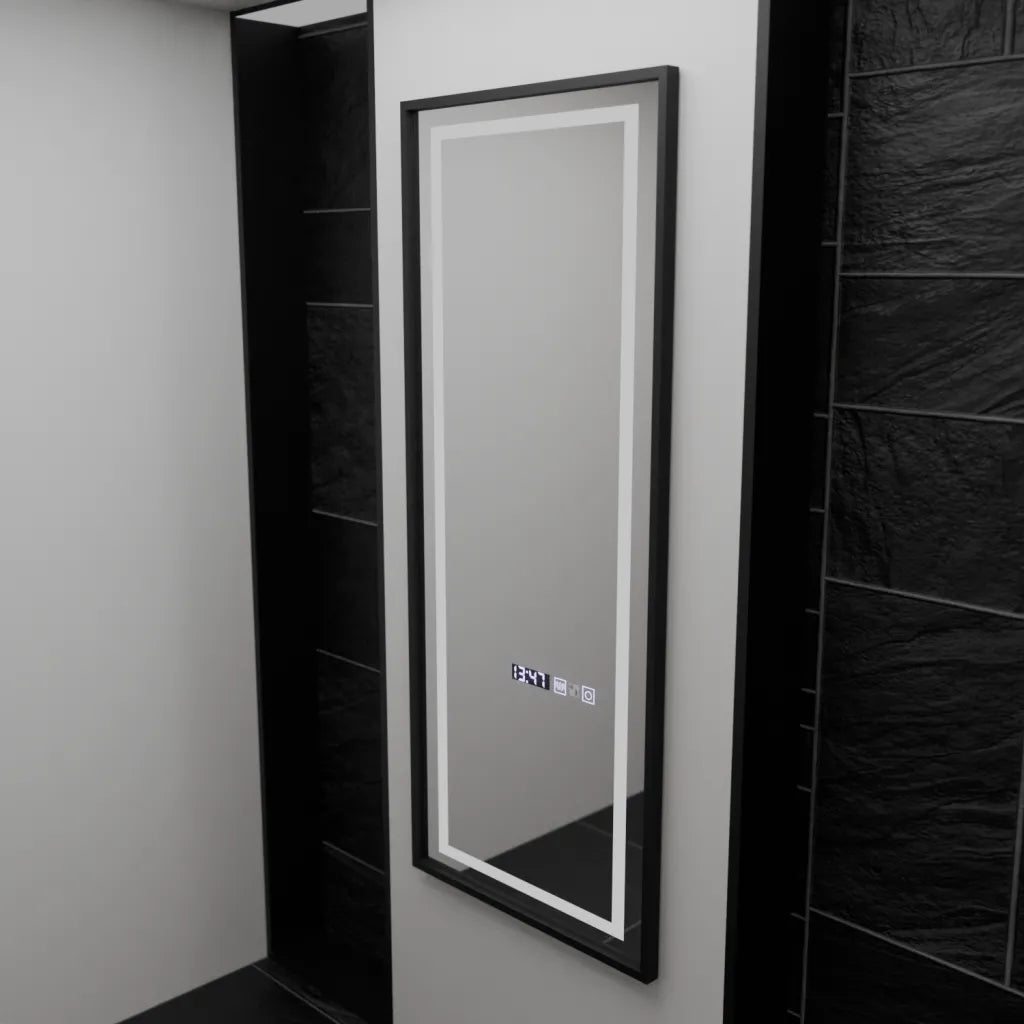 Specchio rettangolare a LED, 60x150 cm, sensore radar Bianca Marcello, sistema antiappannamento, orologio e termometro, Dimabila, Dressing Couture Dressing Mirrors Titolo predefinito Alessandro Design