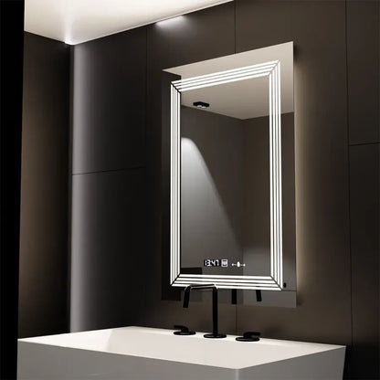 Specchio rettangolare a LED, 60x80 cm, sensore Venezia Marcello MotionGlow, sistema antiappannante, orologio e termometro, dimmerabile, luce calda neutra fredda 3000K/4000K/6000K Marcello Specchi Titolo predefinito Alessandro Design