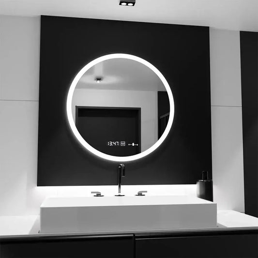 Specchio rotondo a LED 50 cm Giulia Sensore MotionGlow Marcello Sistema antiappannante Orologio e termometro Dimabila Specchi Marcello Titolo predefinito Alessandro Design