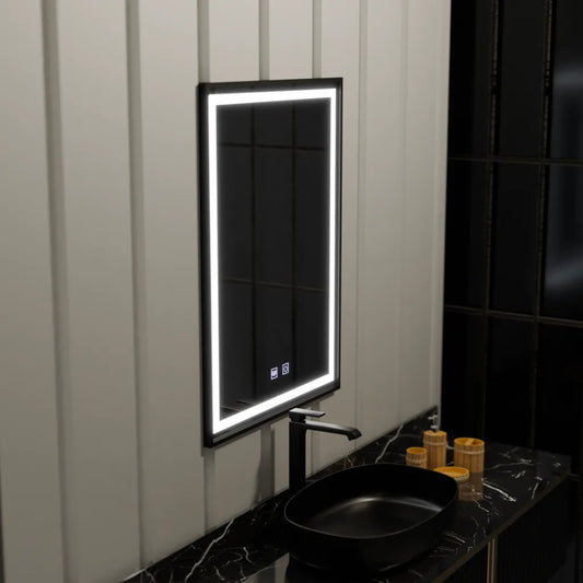 Specchio rettangolare a LED 60x90 cm EDGE Touch Demister System, specchi con cornice nera Korman E Titolo predefinito Alessandro Design