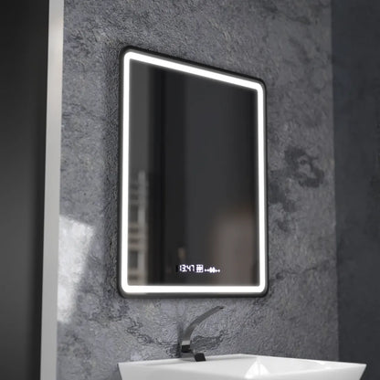 Specchio LED rettangolare, 75x90 cm, Favola MotionGlow Marcello, Sistema Demister, Orologio e Termometro, Dimmerabile