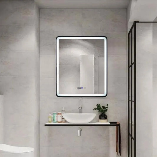 Specchio rettangolare a LED 70x90 cm EDGE Touch Demister System, specchi con cornice nera Korman E Titolo predefinito Alessandro Design